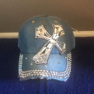 Rhinestone jean baseball cap with adjustable strap